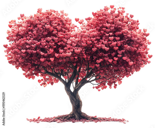 A tree of hearts, a tree for Valentine's day, The tree of love isolated on transparent background