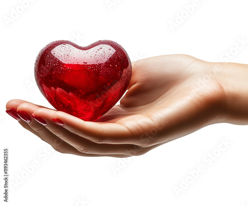 The hand holds the heart isolated on transparent background