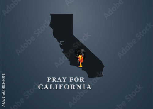Pray for California. USA  wildfire concept. California map shape fire brush burned by wildfire. California burned. Save tree, save  the animal and save the house. Remember day concept. 