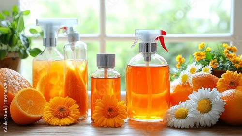 A macro shot of cleaning supplies next to a well-maintained bathtub, emphasizing the need for regular upkeep to avoid damage and maintain its appearance. photo