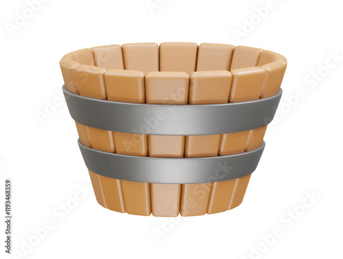 Wooden bucket icon 3d illustration