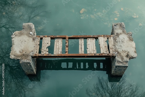 Abandoned Bridge in Serene Waters Reflecting the Struggles of Mental Illness and Isolation