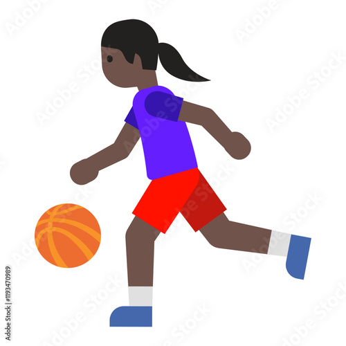 Cartoon Illustration of a Basketball Player Dribbling an Orange Ball in a Dynamic Running Pose