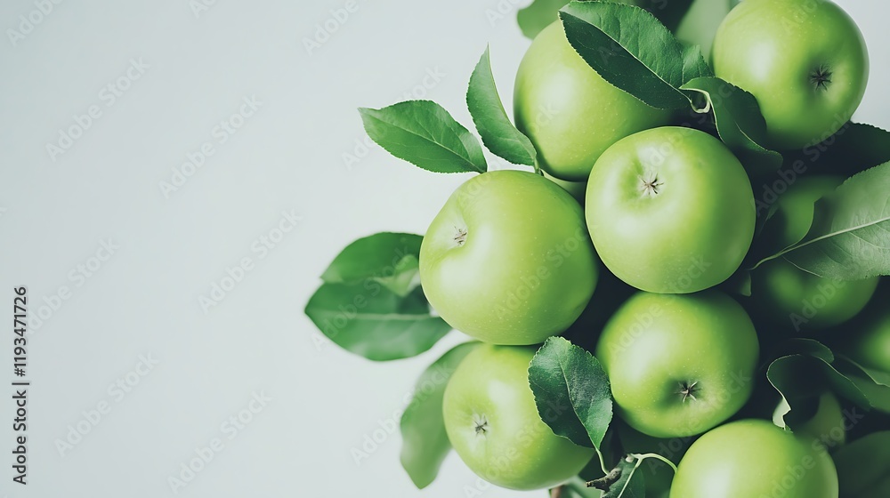 A bunch of green apples on a white background A bunch of green apples on a white background