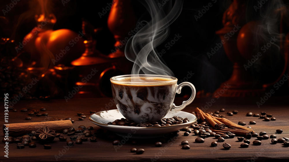 Fototapeta premium Aromatic Coffee Cup with Steam