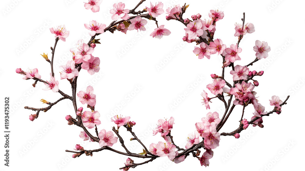 Fototapeta premium Artistic Cherry Blossom Wreath, Hanami Cherry Blossom Festival, transparent background, isolated on white, PNG file