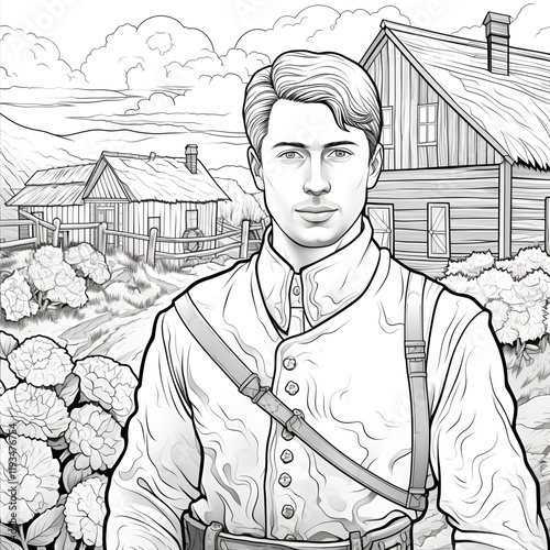 Russian soldier in the villages coloring page