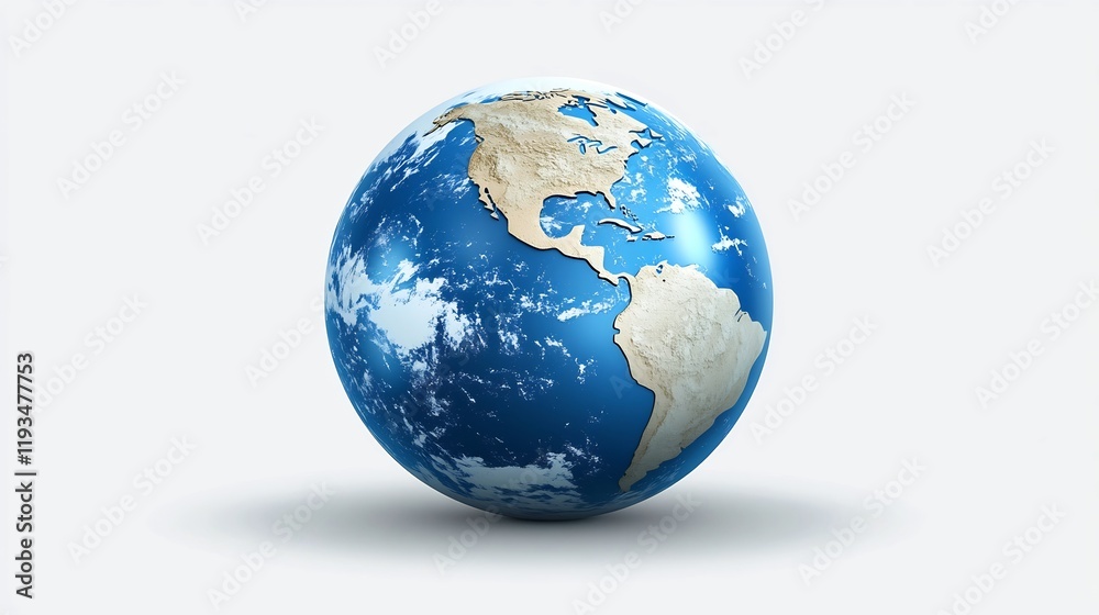 Fototapeta premium Detailed 3D Rendering of Planet Earth Globe Showing Continents and Oceans