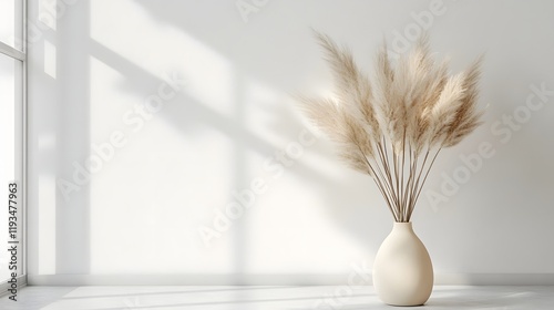 Elegant Natural Decor with Dried Floral Arrangement on Windowsill Surrounded by Soft Sunlight