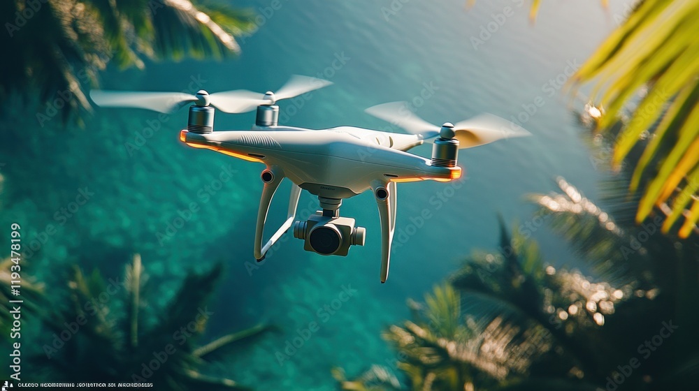 Naklejka premium Drone Capturing Aerial Views Over Tropical Waters - Stunning Ocean Landscapes from Above