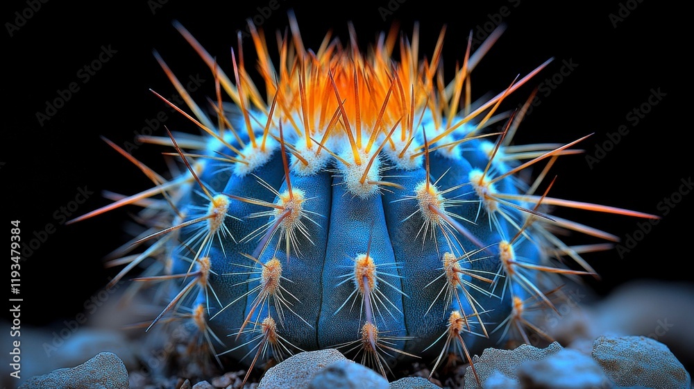 Obraz premium A close-up macro shot of a cactus spines, capturing the textured surface and sharp details in a natural botanical setting, showcasing the plant's resilience.