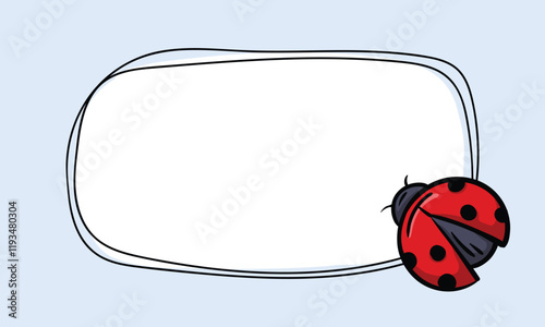 Simple vector design of ladybug postcard template. Editable frame with spring design. Hand drawn background for text, photo, price tag, sticker