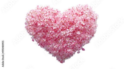 Creative Heart Shape Formed by Cherry Blossom Petals, Hanami Cherry Blossom Festival, transparent background, isolated on white, PNG file
