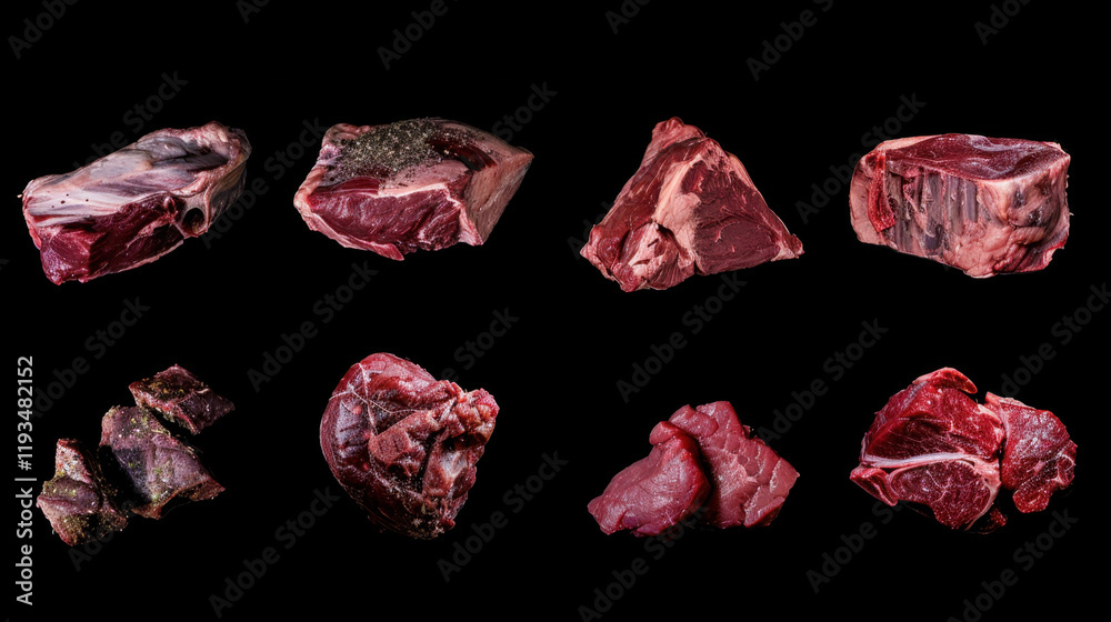 Obraz premium collection of raw meat on black background