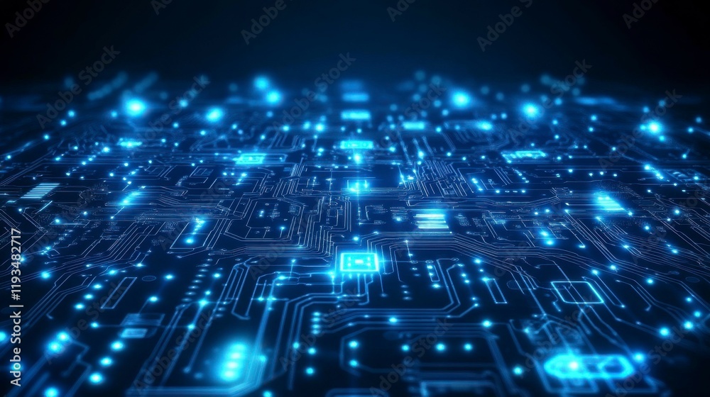 Obraz premium A high-tech circuit board pattern in shades of blue and silver representing digital connectivity innovation and advanced technology themes