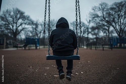 Solitary Child on Swing in Empty Park, Emotional Struggle, Mental Health, Isolation