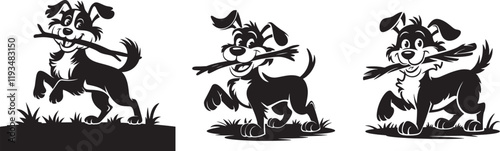 Playful Black and White Dog Illustrations