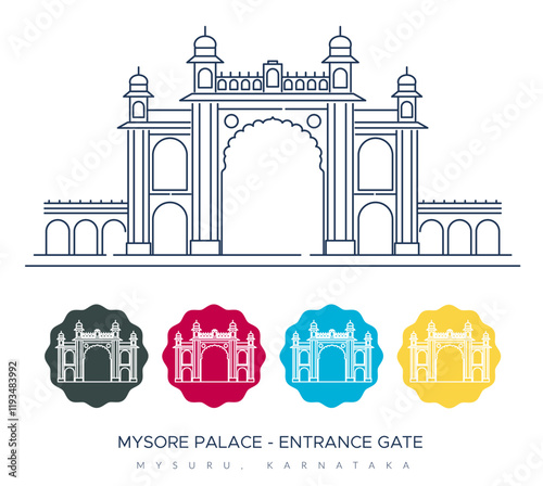 Entrance Gate to Mysore Palace - Amba Vilas Palace -Mysuru, Karnataka - Stock Illustration