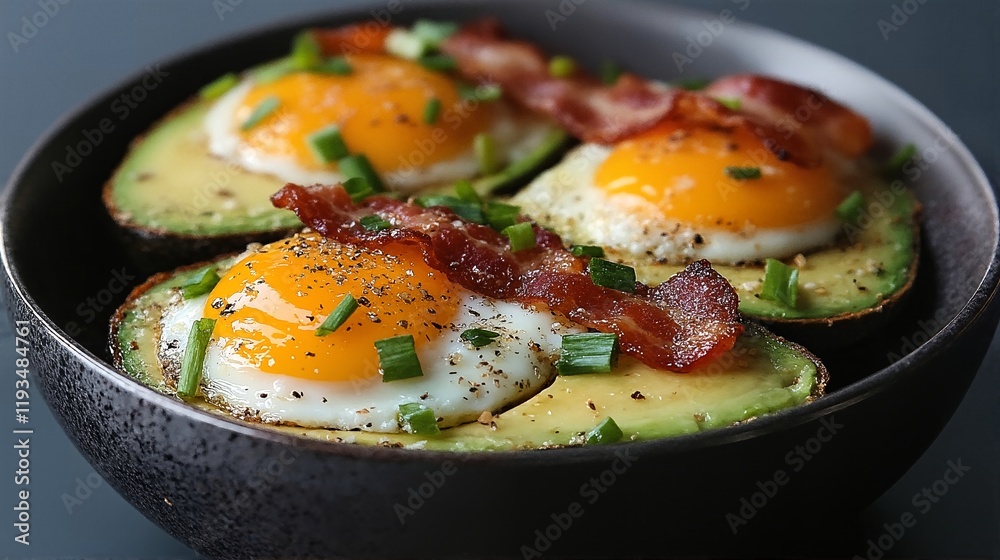 Baked Avocado With Egg and Bacon. Baked Avocado With Egg and Bacon.