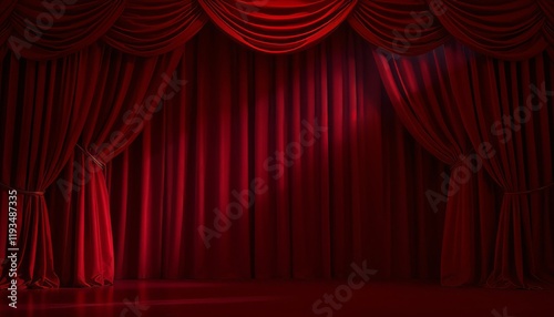 Wallpaper Mural Red velvet curtains with luxurious drapery, vertical pleats, crimson fabric, dramatic lighting, cinematic atmosphere, high-resolution detail, vibrant red hues Torontodigital.ca