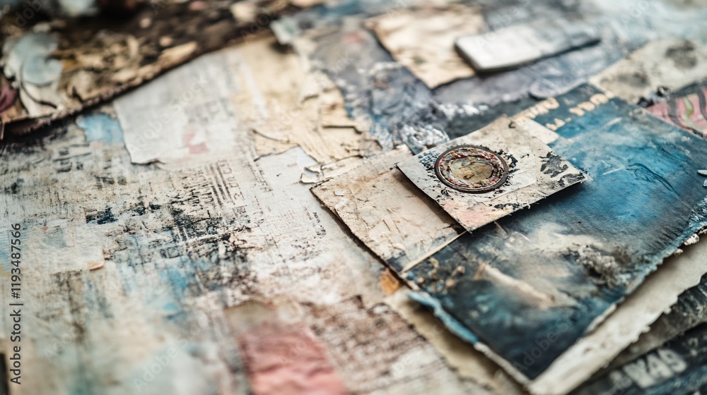 Fototapeta premium Damaged and aged paper collage showing decay