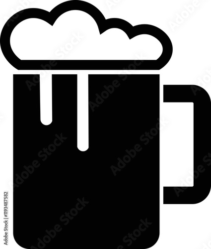 Depiction of frothy beer mug icon isolated on transparent background. Ideal for pubs, breweries, and beer enthusiasts seeking vintage charm black flat vector drink glass symbol