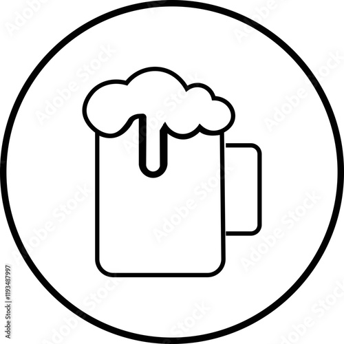 Depiction of frothy beer mug icon isolated on transparent background. Ideal for pubs, breweries, and beer enthusiasts seeking vintage charm black line vector  drink glass symbol