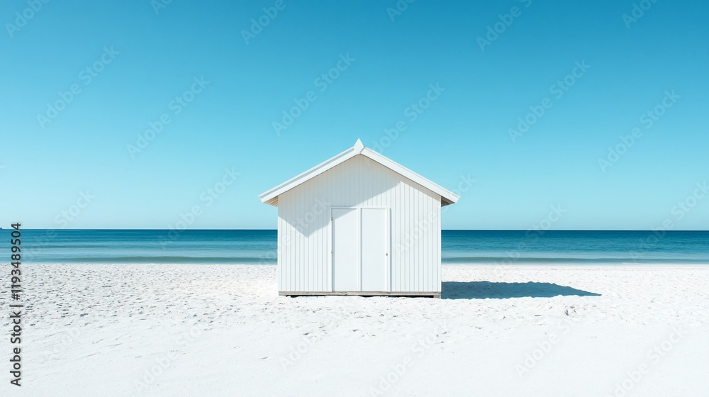 Fototapeta premium White Beach House Under Blue Sky