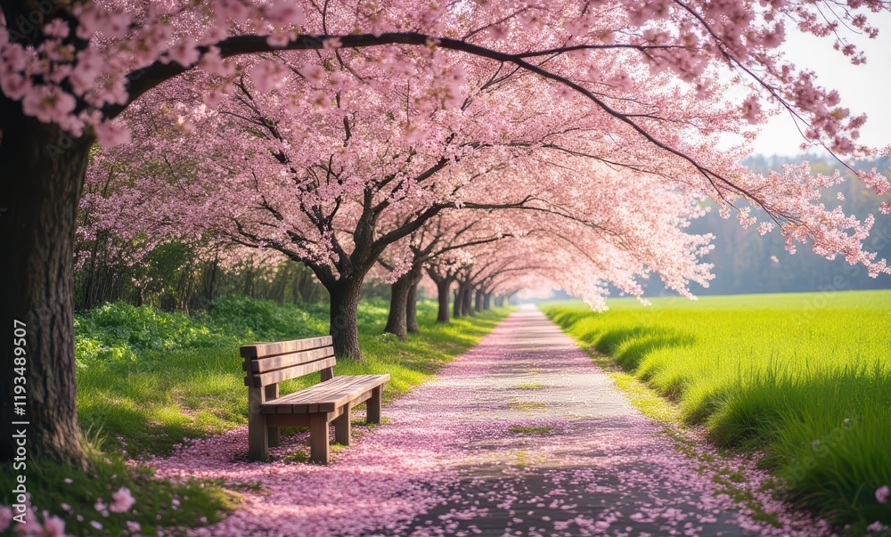 Scenic cherry blossom pathway in spring. Scenic cherry blossom pathway in spring.