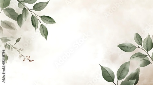 Watercolor Greenery Frame Elegant Leaves Design
