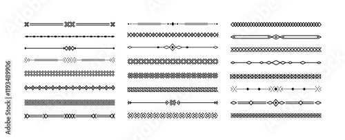 Decorative geometric line borders. Elegant ornamental dividers and ornamental border decor. Vintage line separators with geometric patterns vector set.