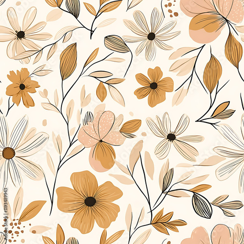 Wallpaper Mural Floral Boho Hand-Drawn Earth Tones Peach Wedding Design Torontodigital.ca