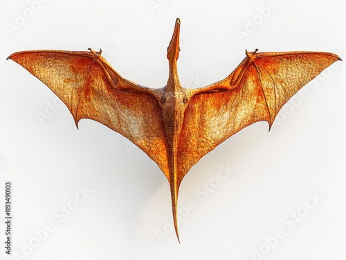 Pterodactyl soaring, prehistoric creature, white background, extinct animal, educational illustration