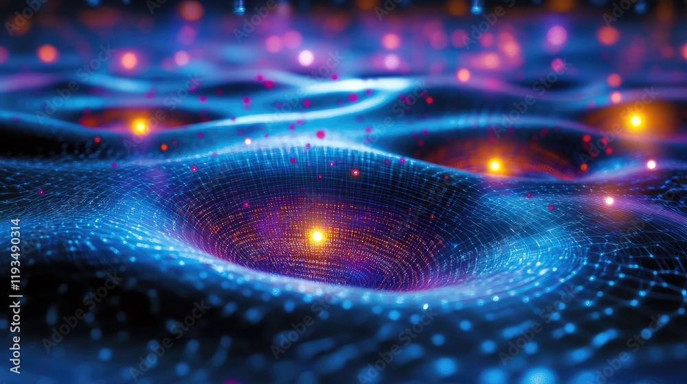 Abstract visualization of quantum science, with qubits and entangled particles floating in a digital matrix, displaying quantum phenomena