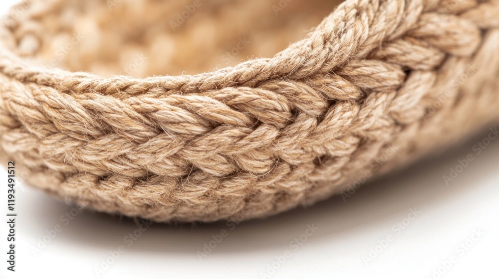 Fototapeta premium Closeup of Exquisite Handcrafted Jute Rope Bowl Artisan Made Natural Fiber Bowl Detailed Texture