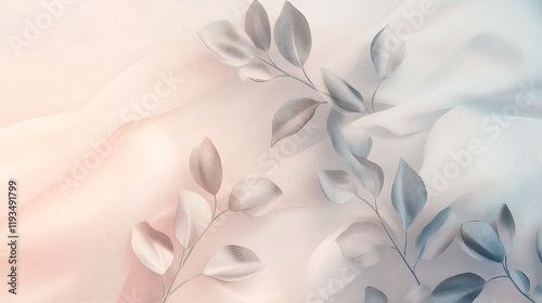 Silver Leaves on Soft Peach Fabric Background
