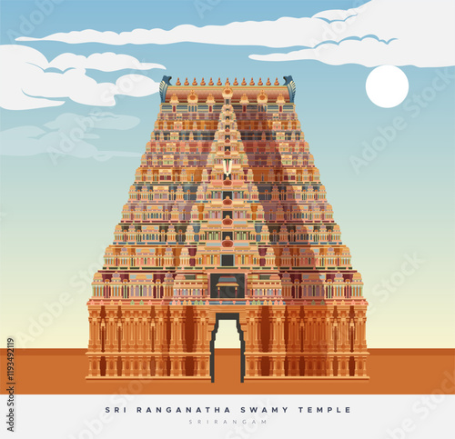 Sri Ranganatha Swamy Temple, Srirangam - Stock Illustration
