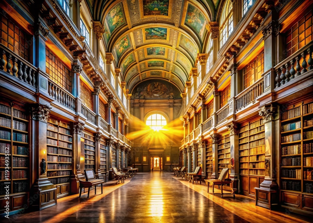 Fototapeta premium Grandiose Library Interior: Haven of Books and Knowledge - High-Resolution Stock Photo