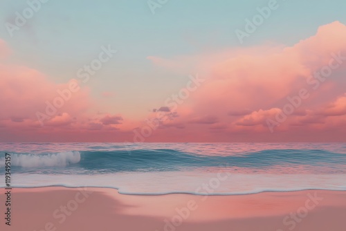 Serene Sunset Beach Scene with Pastel Hues