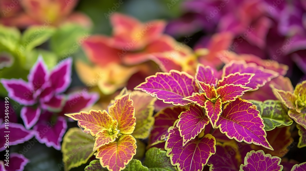 close-up of the vibrant leaves red yellow Painted Nettle Plants, creating intricate patterns that showcase their unique beauty, sway in wind blow close-up of the vibrant leaves red yellow Painted Nettle Plants, creating intricate patterns that showcase their unique beauty, sway in wind blow