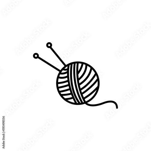 Knit yarn with needle icon line art vector