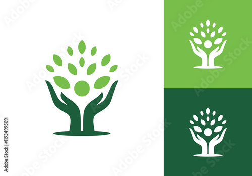 hand tree logo design. care for the environment symbol icon concept