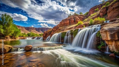 Gunlock State Park Reservoir Falls: Spring Runoff, Utah Sandstone Waterfall Long Exposure photo