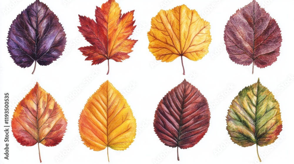 Vibrant Autumn Leaves Collection in Vivid Colors and Textures