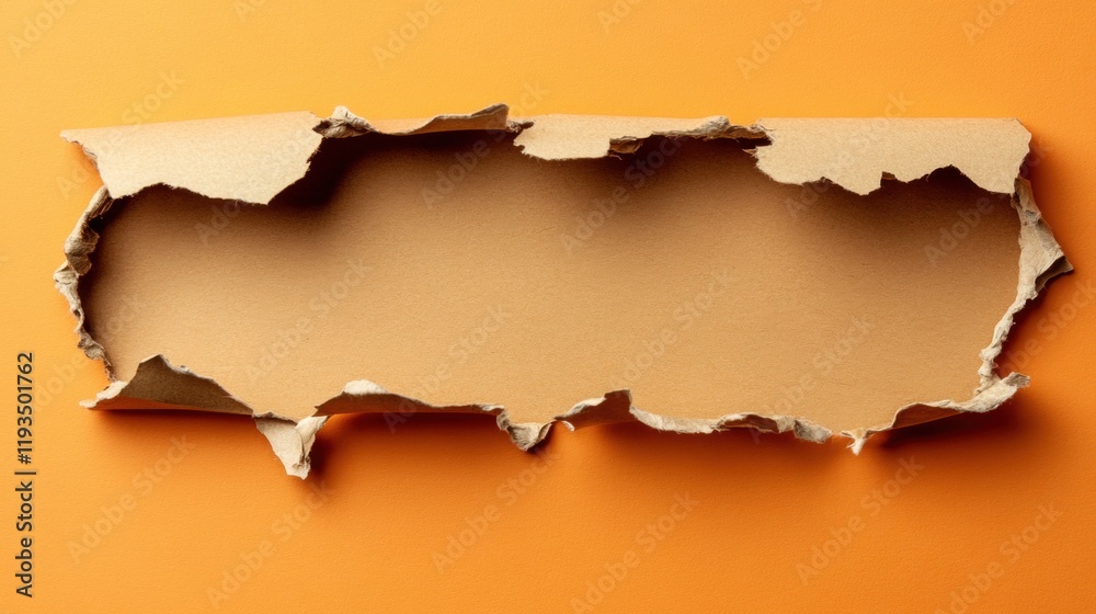 Torn Cardboard Frame on Bright Orange Background for Creative Ideas Torn Cardboard Frame on Bright Orange Background for Creative Ideas