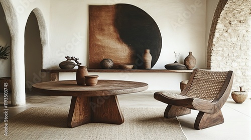 Modern Minimalist Interior Design With Wooden Furniture And Earthy Tones