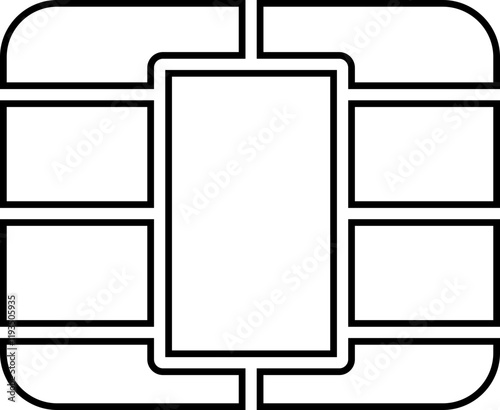 EMV chip icon. Line, glyph and filled outline, mobile telephone Microchip for bank plastic credit or debit charge or sim card. Digital Nfc technology. Contactless payment at terminals and ATMs.