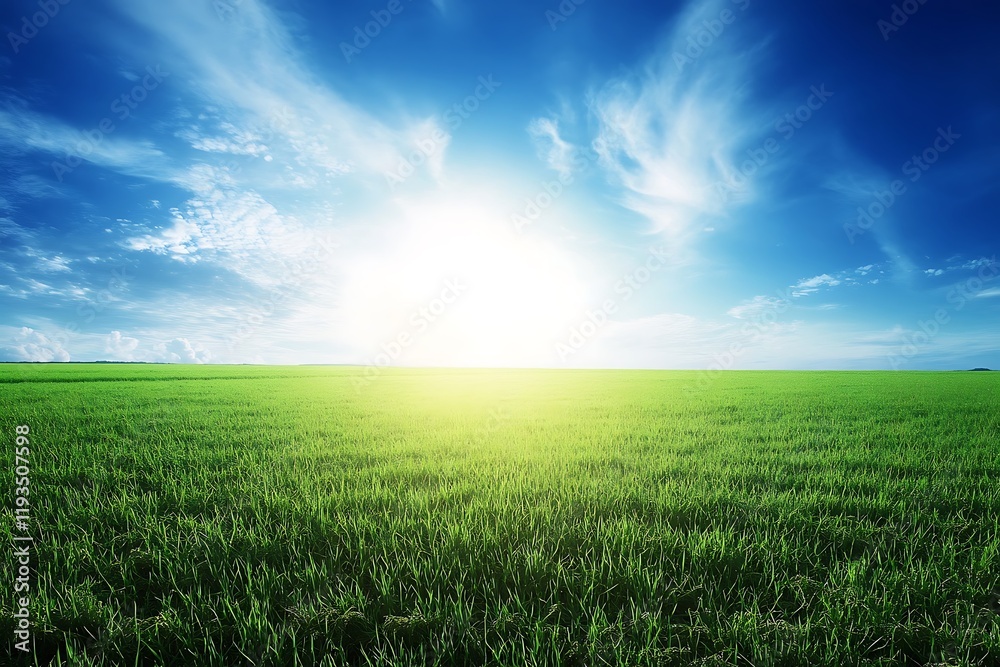 Lush Green Field Under a Vibrant Summer Sky Lush Green Field Under a Vibrant Summer Sky