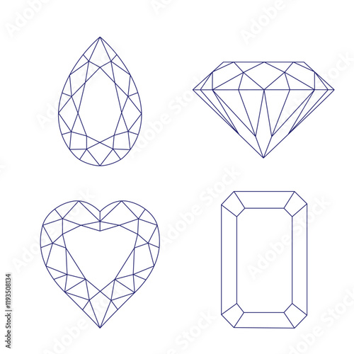 A set of diamonds in a flat style. Abstract black/blue diamond collection icons. Linear outline sign. Vector icon logo design diamonds Eps 10. Vector illustration.