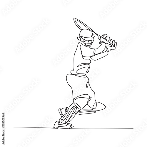 continuous single line logo art of a cricket player playing cricket. cricket bat vector illustration